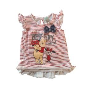 Disney Baby 3-6 Months Winnie The Pooh Sparkle Red And‎ White Striped Bow Shirt